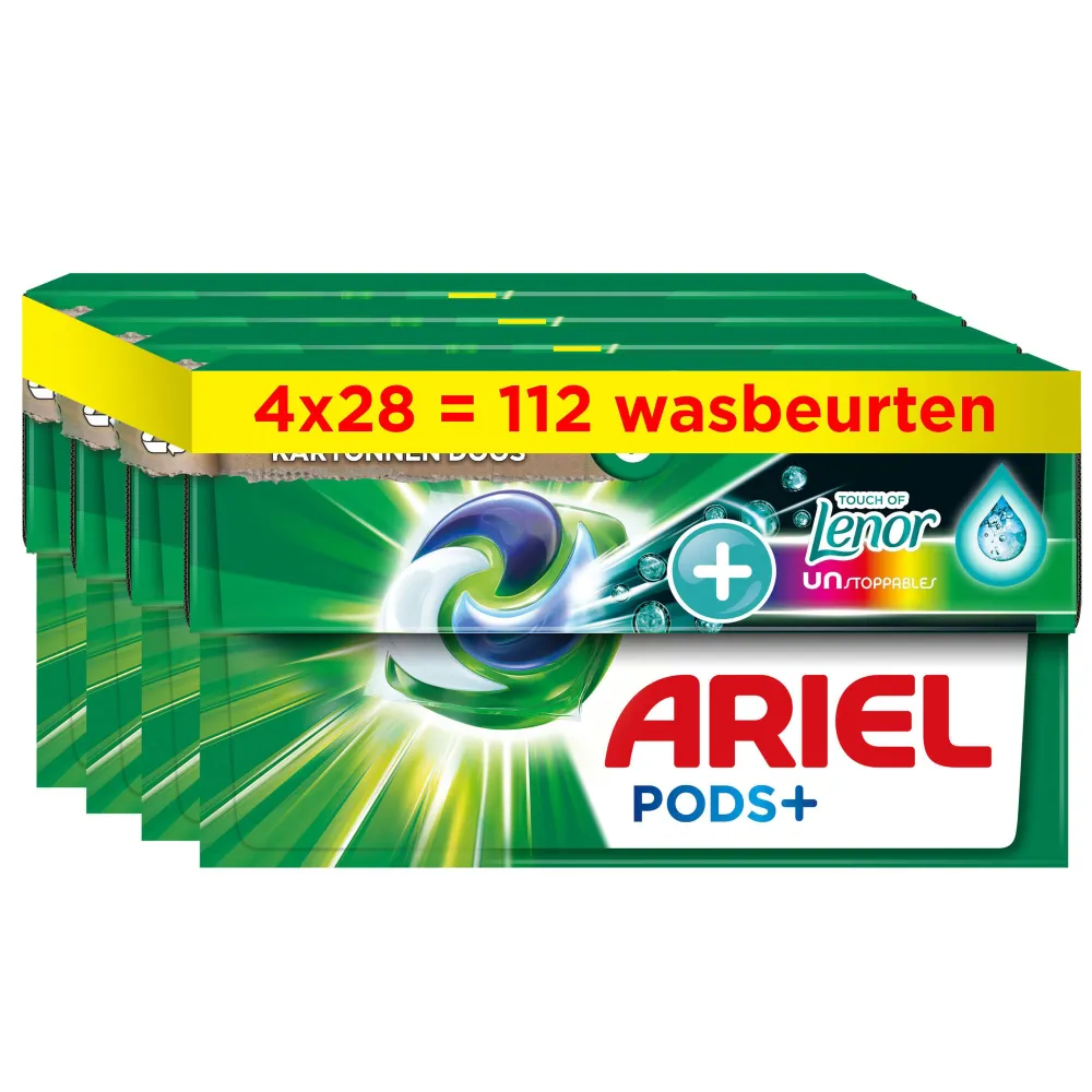 Clearance Ariel Pods+, +Touch Van Unst Color Vloeibaar Wasmiddelcapsules - 4 X 28 Wasbeurten - 112 Wasbeurten