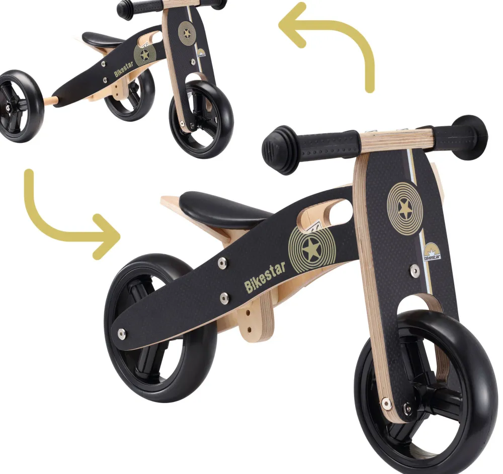 BikeStar Mini Loopfiets 2 In 1, Hout, Zwart