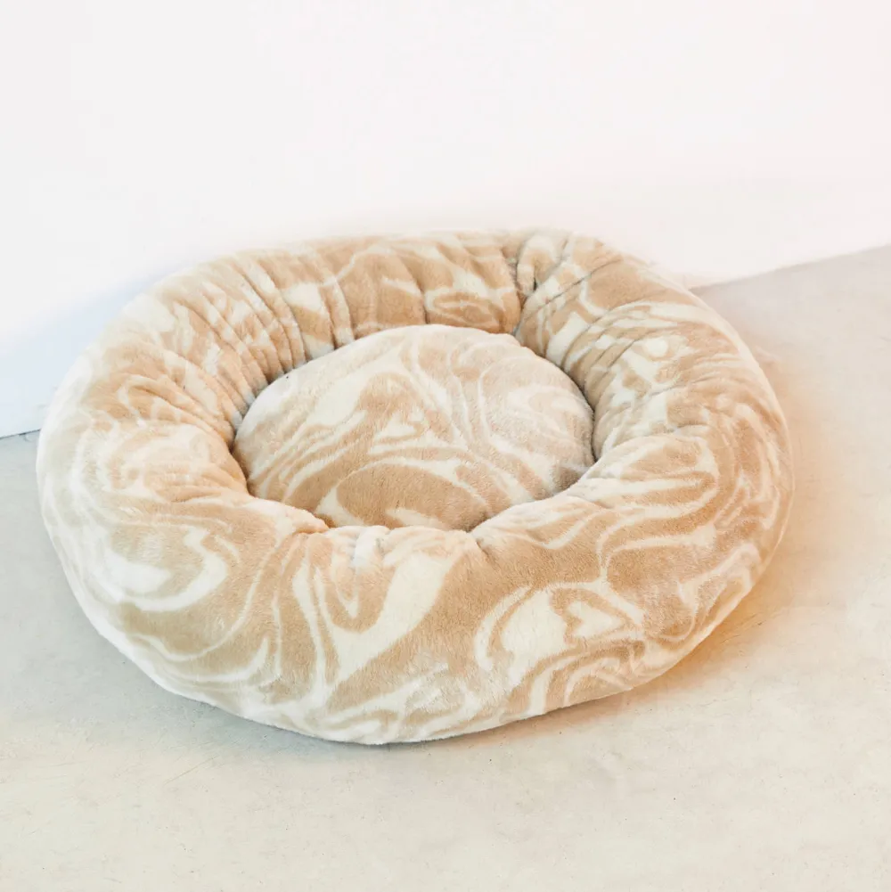 Hot Dogguo Honden/Katten Mand O70X20 Cm Fluffy Plush Swirl Patroon Beige Maat M