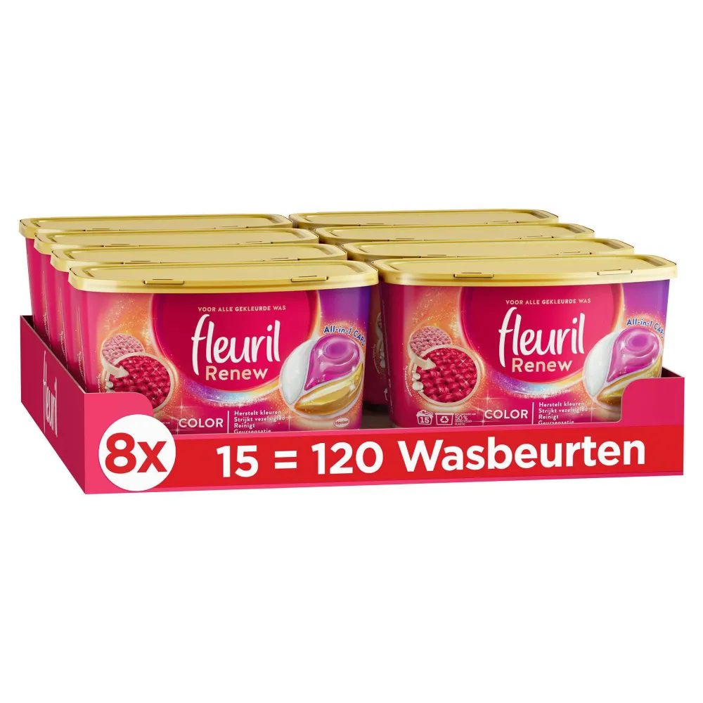 Outlet Fleuril Renew Color Caps - Wascapsules - Gekleurde Was - Voordeelverpakking - 8 X 15 Wasbeurten - 120 Wasbeurten