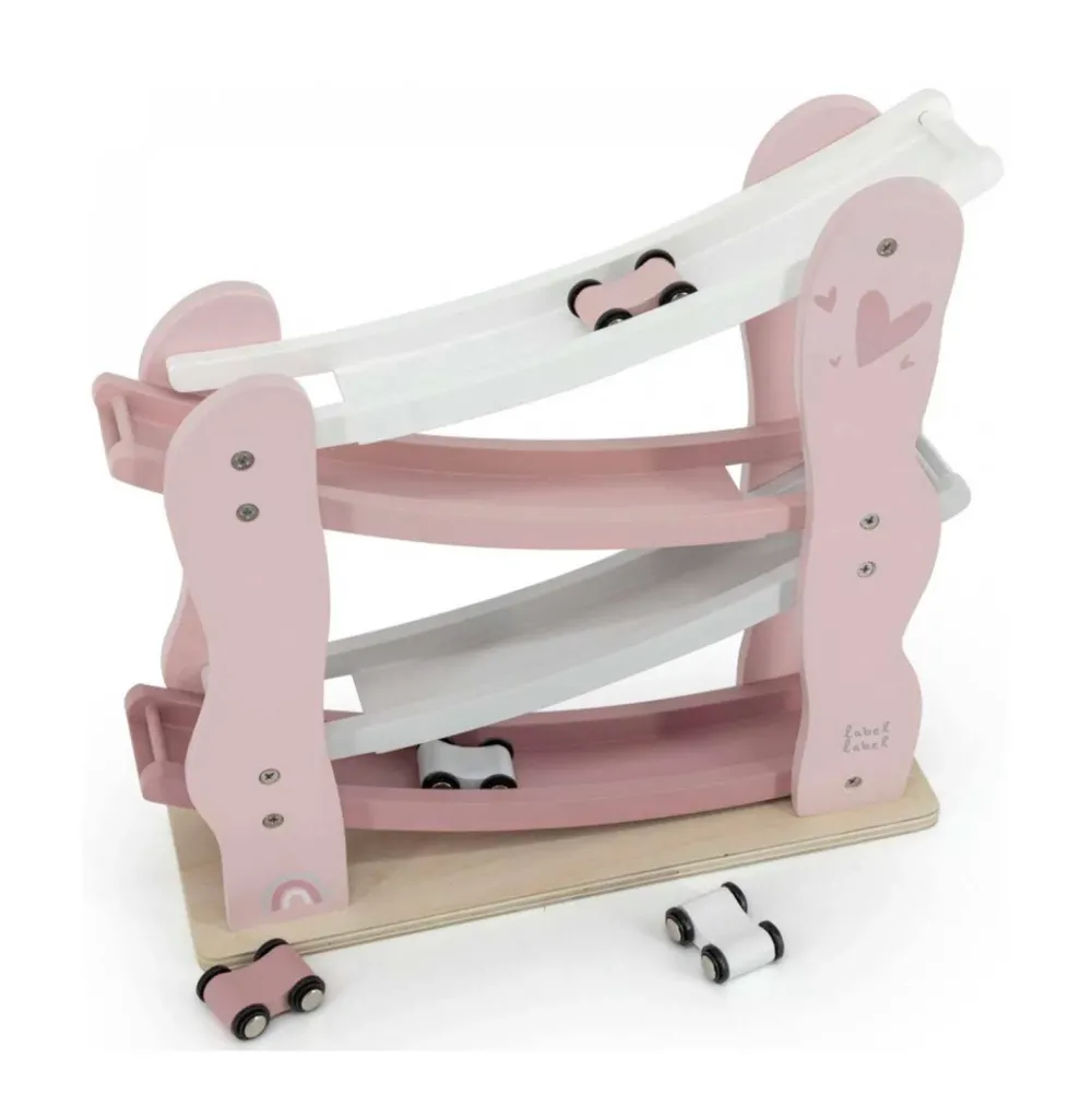 Label Label Wood Houten Auto Glijbaan Roze
