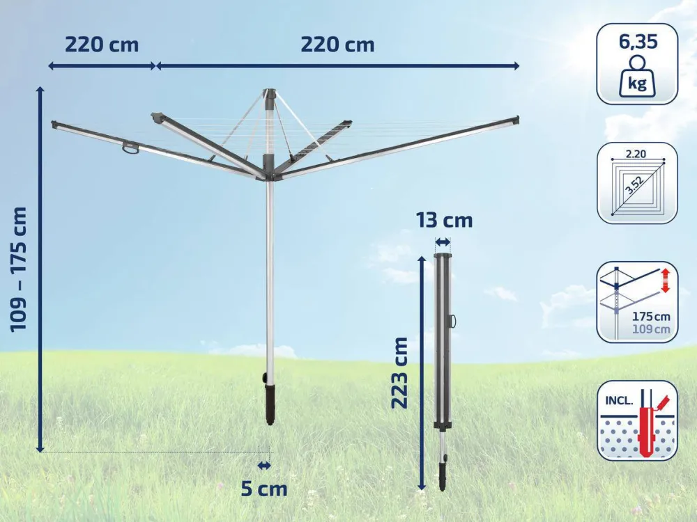 Clearance Leifheit Droogmolen Linomatic Plus 600 Incl. Bodemhuls - 60 M