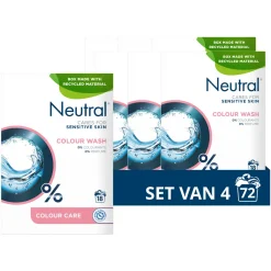 Outlet Neutral Parfumvrij Kleur Waspoeder - 4 X 18 Wasbeurten - Voordeelverpakking - 72 Wasbeurten