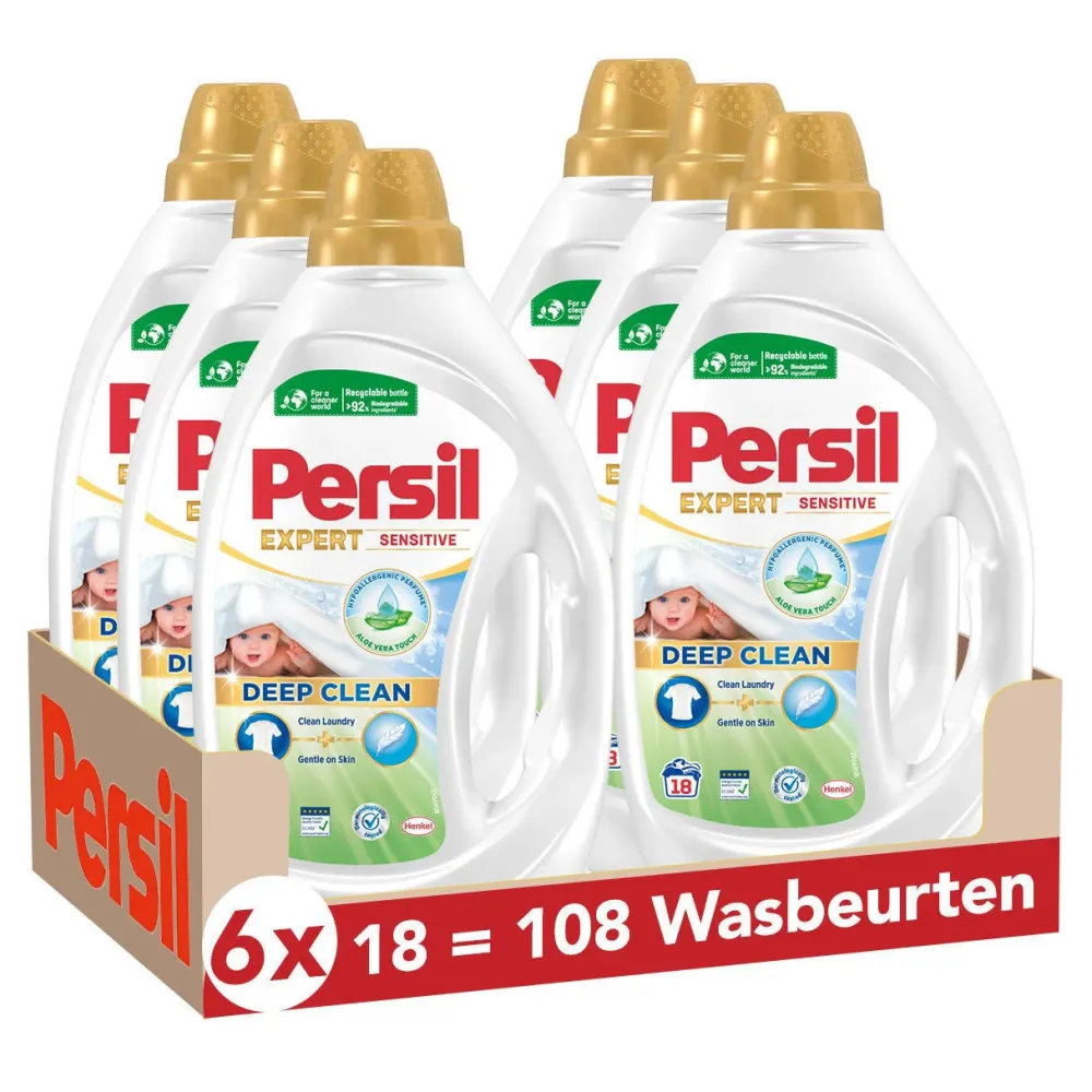 Discount Persil Sensitive Gel - Vloeibaar Wasmiddel - Baby En Gevoelige Huid - Voordeelverpakking - 6 X 18 Wasbeurten - 108 Wasbeurten