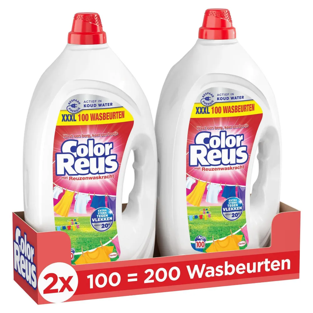 Discount Witte Reus Color Reus Gel - Vloeibaar Wasmiddel - Gekleurde Was - Voordeelverpakking - 2 X 100 Wasbeurten - 200 Wasbeurten